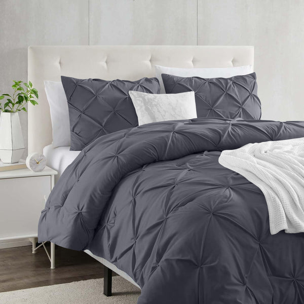 3pcs Pintuck Duvet Cover Set – Reversible Pinch Pleat Design with Pillowcases, Soft & Breathable Microfiber, Button Closure & Corner Ties, Machine Washable, Perfect for Bedroom or Guest Room – All Season