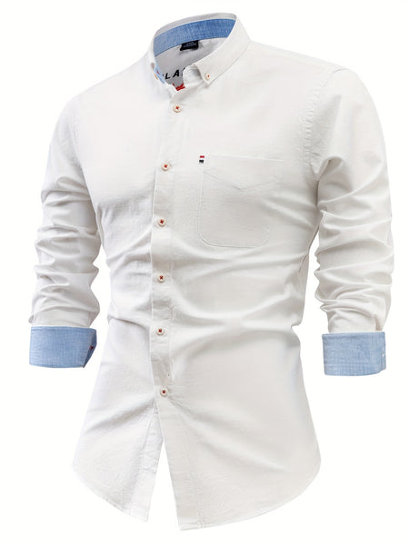Linen Men'S Casual Shirt Long Sleeve Linen Solid Color Breathable Fashion Men'S Top Blouse Retro Open Front with Pockets
