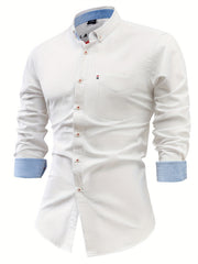 Linen Men'S Casual Shirt Long Sleeve Linen Solid Color Breathable Fashion Men'S Top Blouse Retro Open Front with Pockets