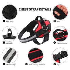 Adjustable Dog Harness for Small & Large Dogs - Reflective Nylon Vest with Striped Design, D-Ring Leash Attachment, and 