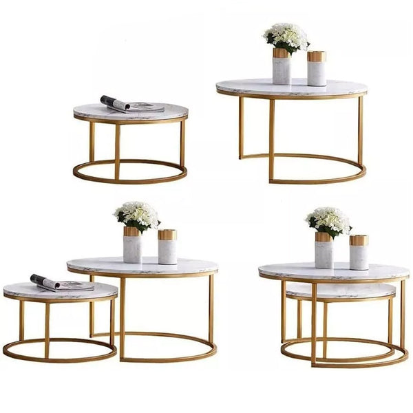 Nesting Coffee Tables Set of 2 Round Stacking Sofa Side Tables for Living Room