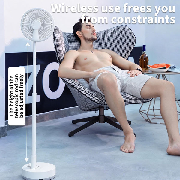 Portable Standing Fan, Foldable Telescopic Pedestal Fan with 7200Mah Battery, Rechargeable Floor Fan with 4 Speeds & 180° Tilt, Portable Fans Rechargeable for Bedroom, Home, Office and Travel (White)