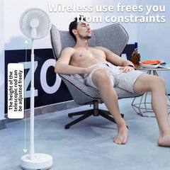Portable Standing Fan, Foldable Telescopic Pedestal Fan with 7200Mah Battery, Rechargeable Floor Fan with 4 Speeds & 180° Tilt, Portable Fans Rechargeable for Bedroom, Home, Office and Travel (White)