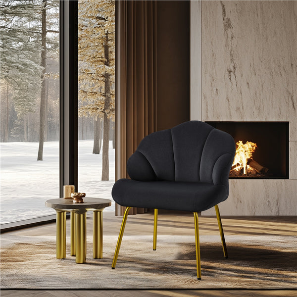 Costoffs Velvet Accent Chair Modern Side Chair Vanity Chair Leisure Chair with Shell-shaped Backrest and Golden Metal Legs, Versatile Use Lounge Chair for Living Room/Bedroom/Home Office/Kitchen, White/Pink