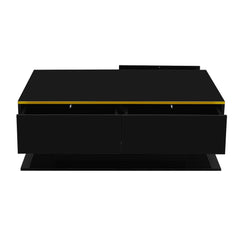 Modern LED coffee table, 100cm high gloss white coffee table, with 3 drawers and RGB light strips, adjustable color/brightness, gold edge, PB board material, suitable for living room, bedroom, lounge, studio - with a load-bearing capacity of 50kg and spac