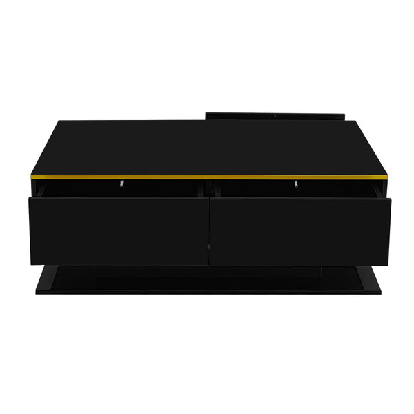 Modern LED Coffee Table, 100Cm High Gloss White Coffee Table, with 3 Drawers And RGB Light Strips, Adjustable Color/Brightness, Gold Edge, PB Board Material, Suitable for Living Room, Bedroom, Lounge, Studio - with a Load-Bearing Capacity of 50Kg And Spac