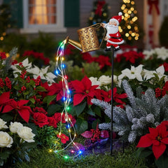 Solar Santa Claus Watering Can Lights, Santa Kettle Ground Lamp Solar LED Night Light, Hanging Metal Santas Claus Watering Can for Patio Lawn Xmas Decor, Courtyard, Pond, Walkway