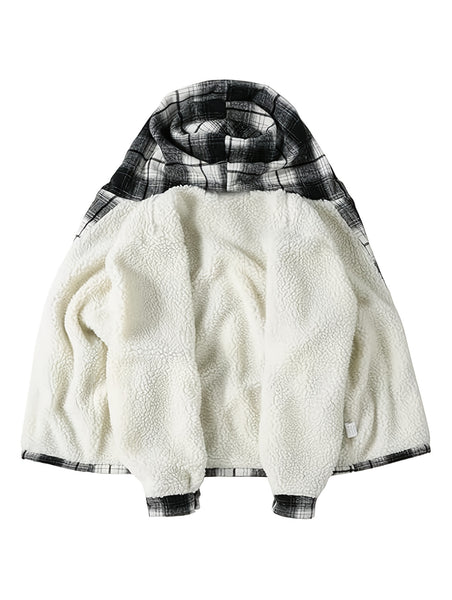 Men's Full-Zip Winter Sports Plaid Hoodie with Sherpa Lining, Warm Hooded Jacket