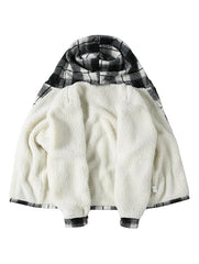 Men's Full-Zip Winter Sports Plaid Hoodie with Sherpa Lining, Warm Hooded Jacket