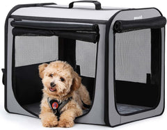 Dog Car Carrier Stable and Light Weight, 61×45×52Cm Dog Carrier for Cars, Portable Dog Car Crate with Breathable Windows, Foldable Pet Carrier for Both Indoor and Outdoor Use, Pet Travel Crate Grey