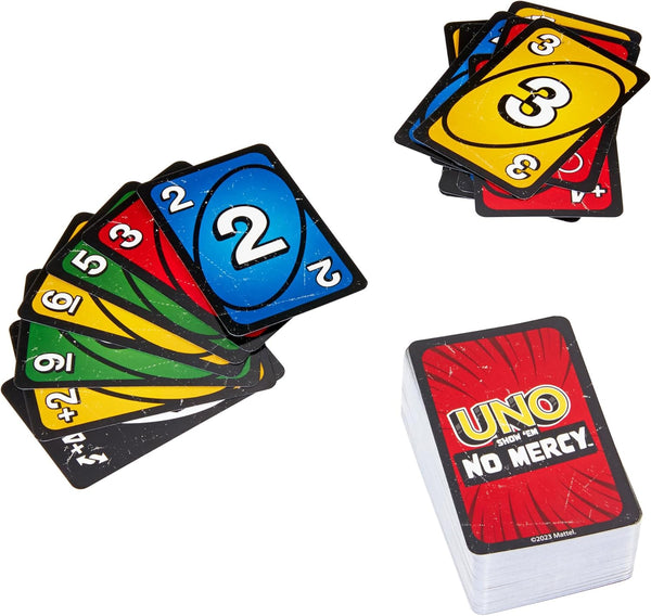 Mattel Games UNO Show ?Em No Mercy Card Game for Kids, Adults & Family Parties and Travel with Extra Cards, Special Rules and Tougher Penalties., HWV18