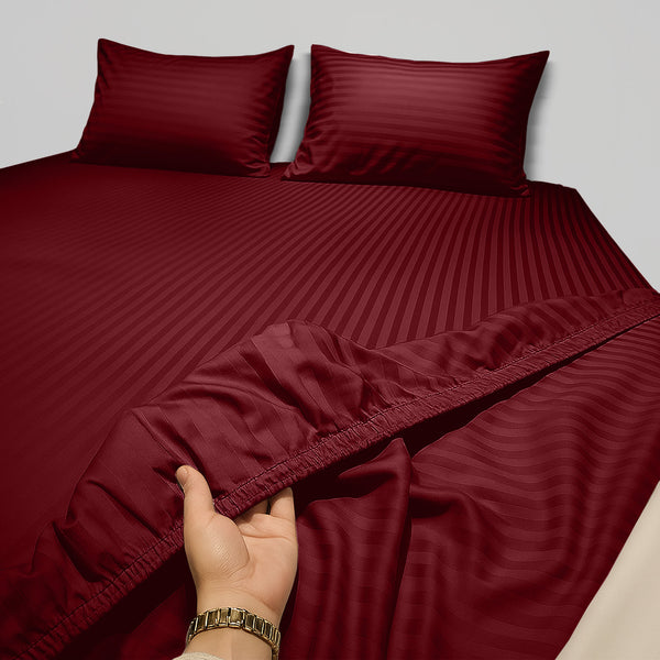 1pc Extra Deep Striped Fitted Sheet 40cm – Soft & Comfortable Microfiber Bedding, Breathable & Smooth, Machine Washable Bed Sheet Suitable for Bedroom