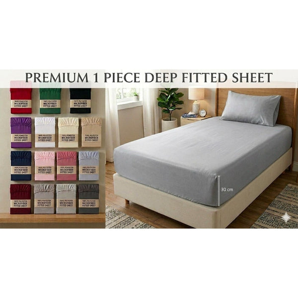 Extra Deep Fitted Sheets 30cm deep pocket with Elastic Cornes For Perfect Mattress Fit, Available in Single,Double, King,& SuperKing Size