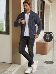 Men'S Solid Cable Knit Cardigan Fall Winter Button-Up Knit Coat