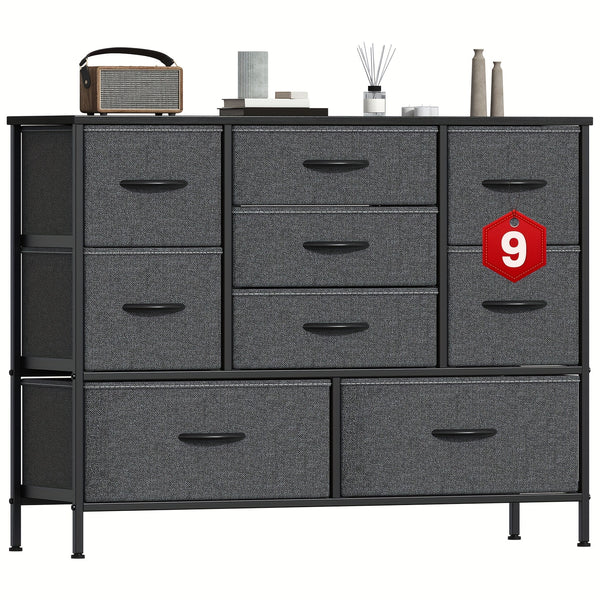 Stylish Large 9 Drawers Dresser with Durable Metal Frame, Scratch-Resistant MDF Top, And Spacious Fabric Drawers - Tall Chest Of DrawersPerfect for Elegant Bedroom, Cozy Living Room Or Functional Office Use