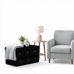 Terra 6 Drawer Folding Ottoman Storage Bench, Ribbed Faux Fur Rectangular Storage Box with Lid, Soft Upholstered Footstool for Bedroom, Hallway & Living Room, Clothes, Toy & Blanket Storage