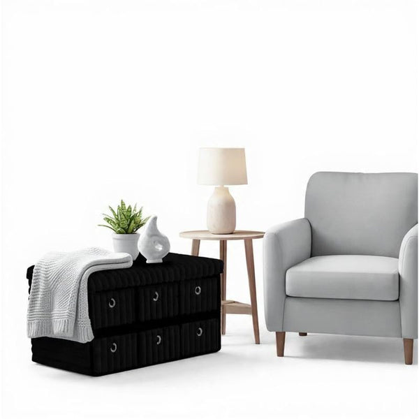 Terra 6 Drawer Folding Ottoman Storage Bench, Ribbed Faux Fur Rectangular Storage Box with Lid, Soft Upholstered Footstool for Bedroom, Hallway & Living Room, Clothes, Toy & Blanket Storage