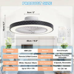 Ceiling Fan with Light And Remote, 6 Speeds, 3 Colors, Modern LED Ceiling Light with Fan, Low Profile, Ceiling Lamp with Fan, Fan Lamp, for Living Room, Bedroom, Dinning Room, Kitchen, Office