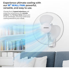 Schallen 16 Inch Wall Mounted Fan with Remote Control, Oscillating Cooling Fan 40cm, 3 Speed Settings, Timer Function, Quiet Wall Fan for Bedroom, Office, Kitchen, Garage, Home Cooling Fan UK, Adjustable Tilt Air Circulator, Energy Efficient Wall Fan Whit