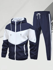 Men'S Casual 2pcs Athletic Set Unisex Couple All-Season Spring Autumn Loose Color-Block Athletic Outfit Hooded Sweater Zip-Up Jacket Long Sleeve Outerwear Long Pants Jogging Trousers Gym Workout Running Outdoor Set Elastic Pants Hoodie Top And Botto