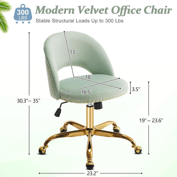 Office Chair Velvet Fabric Swivel Computer Desk Chair Comfy Armless Vanity Task Chair With Adjustable Height, Ergonomic Chair for Home Bedroom (Delicate Lilac)