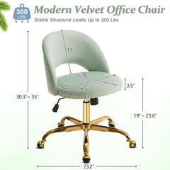 Office Chair Velvet Fabric Swivel Computer Desk Chair Comfy Armless Vanity Task Chair With Adjustable Height, Ergonomic Chair for Home Bedroom (Delicate Lilac)