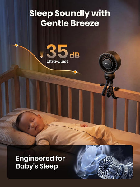 Warmco Portable Pram Fan, 4000Mah Rechargeable Clip on Fan (Up to 15H), 4 Speeds, LED Battery Display, Quiet Operation, Detachable Cover, for Stroller, Car Seat, Crib & Treadmill (Black)