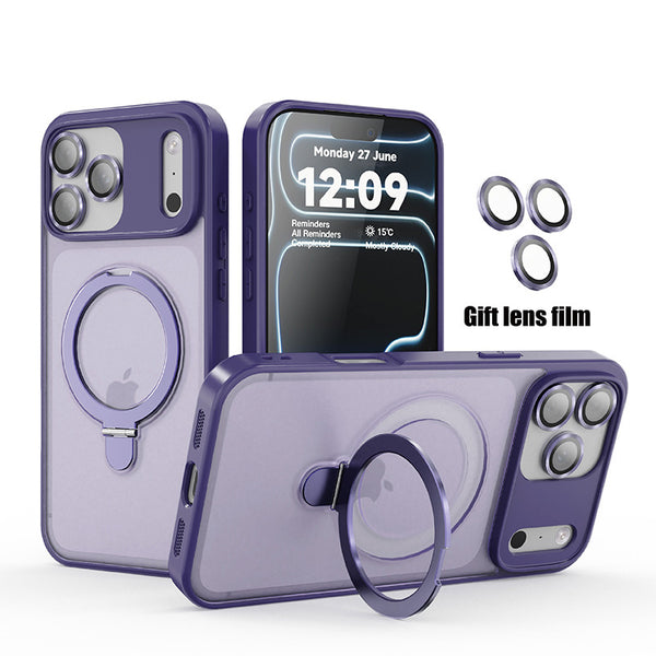 Phone Case - Matte Magnetic Stand Luxury Phone Case for Iphone 17, 16, 15 Pro Max Plus, Featuring a Large Ring Holder And Protective Cover