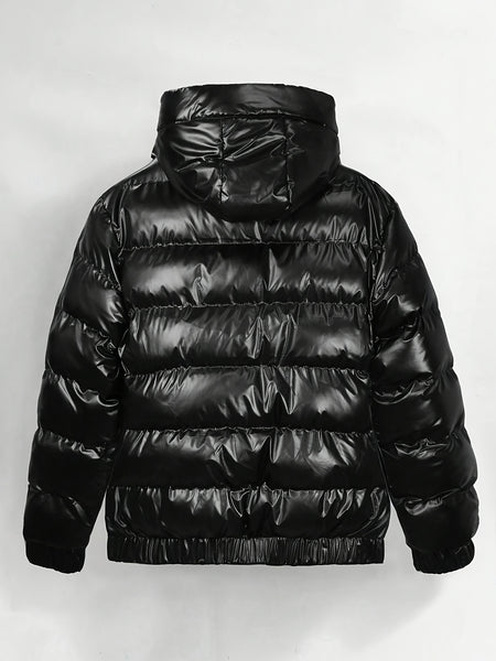 [Pearson OBM] Men'S Shiny Stamp Detachable Hood Long Sleeve Warm Coat Jacket