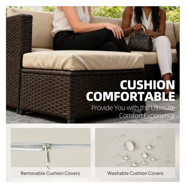 Rattan Garden Furniture 3 Piece Corner Sofa Set PE Wicker Patio Table and Chairs with Cushion