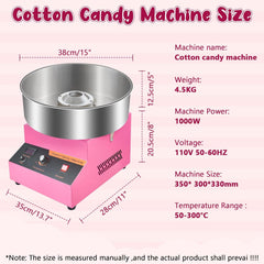1000W Candy Floss Machine, Cotton Candy Maker, Cotton Candy Machine Commercial with Stainless Steel Bowl, Pink Candy Floss Makers for Kids, Catering Commercial Candy Floss Machine for Kids, Parties