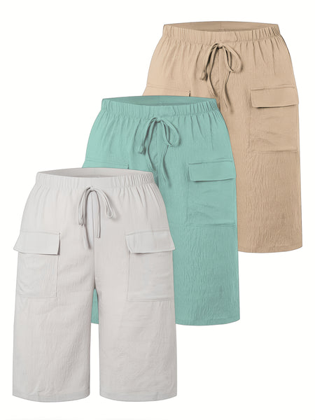 Circle 3pcs Set Standard Size Women's Shorts Casual Beach Pants with Pockets