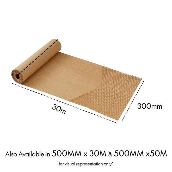 ePackaging Honeycomb Packaging Paper Roll – Strong Cushioning Wrap for Shipping & Fragile Items, Kraft Packing Paper in 300MM×30M, 500MM×30M & 500MM×50M Sizes