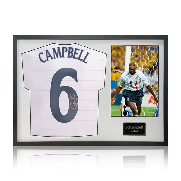 Sol Campbell Signed Framed England Football Shirt Including 1 Photo in 2 Options: White or Black Mount