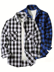 3 Men'S Plaid Shirt Top Lapel Long Sleeve Closure Men'S Casual Shirt Suitable for Men'S Daily Holiday Street Wear Casual Plaid Shirt Four Seasons Fashion Comfortable Fit Red, Blue And Black 3-Color Combination Pc Button Collar Chest Pocket
