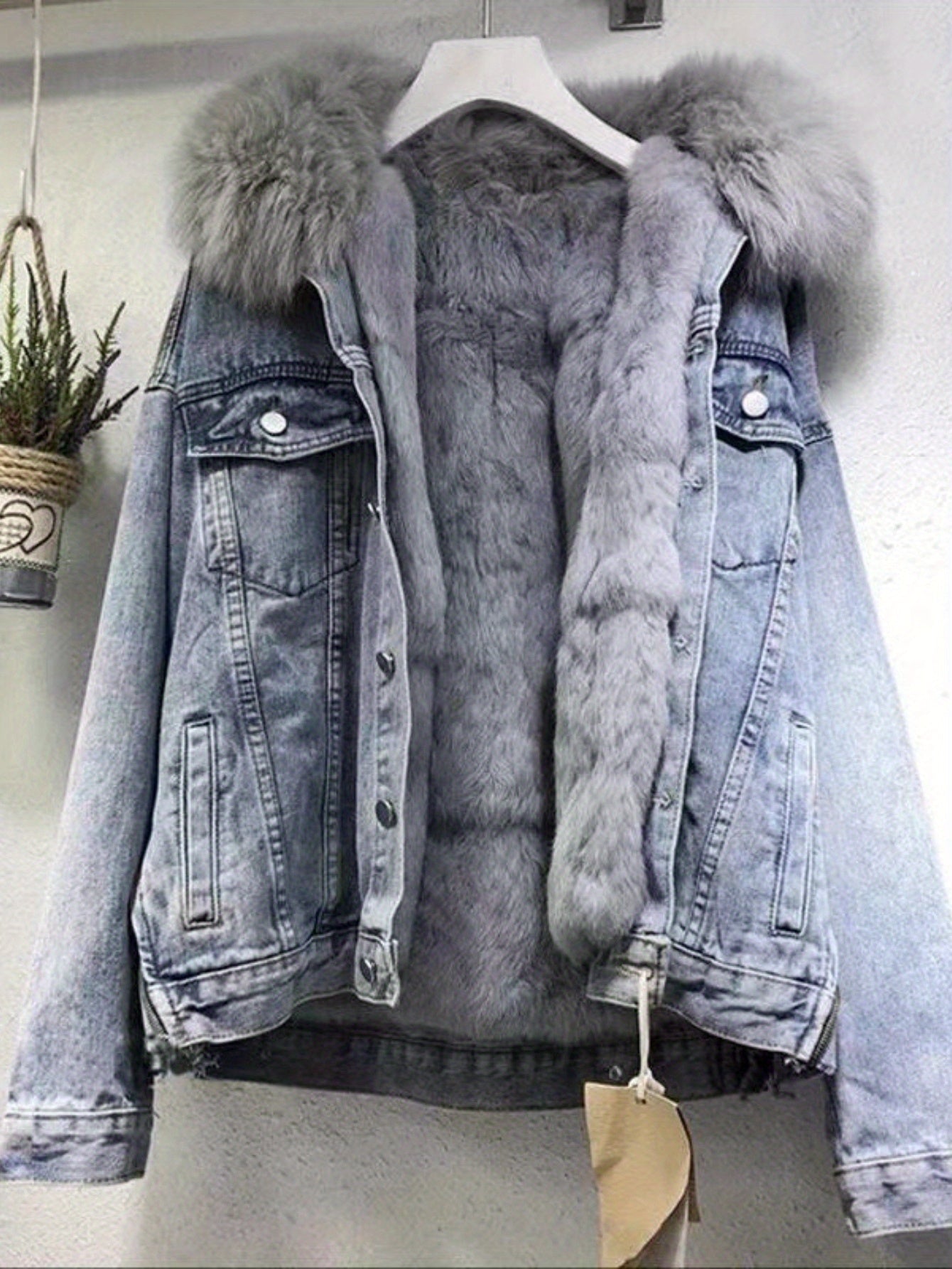 2025 Autumn Winter Women's Denim Jacket - Knee-Length Design, Puffy Collar, Loose Fit, Thick & Warm, Windproof | Sizes S to XL Available