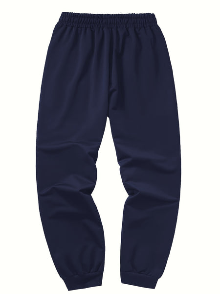 Three-pc Men's Solid Color Plain Elastic Waistband Drawstring Ribbed Cuffed Casual Jogger Pants, Men's Dress Administrative Trousers