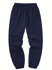Three-pc Men's Solid Color Plain Elastic Waistband Drawstring Ribbed Cuffed Casual Jogger Pants, Men's Dress Administrative Trousers