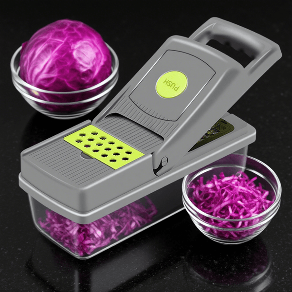 Multi-Purpose 14-in-1 Vegetable Chopper, Slicer, Dicer, and Grater, Kitchen Food Cutter for Onion, Tomato, Cucumber, Carrot, and More, Easy to Use and Clean, Gray