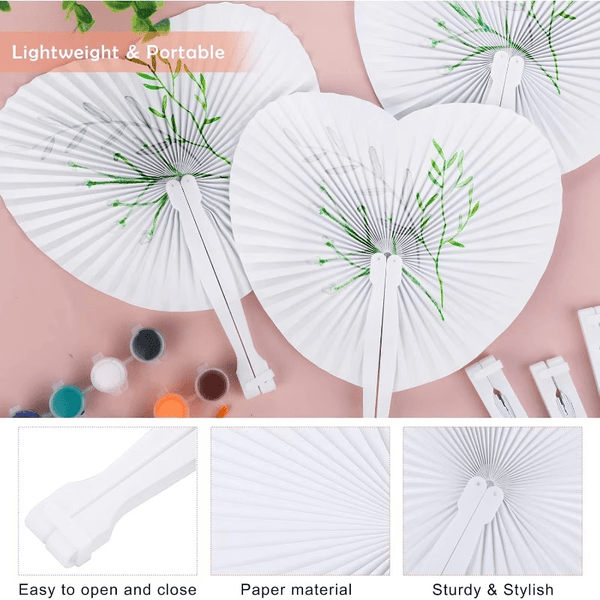 10pcs Set of Vibrant Heart-Shaped Folding Handheld Paper Fans with Silvery Plastic Handles - Perfect for Birthday Parties, Weddings, And Gifts, Craft