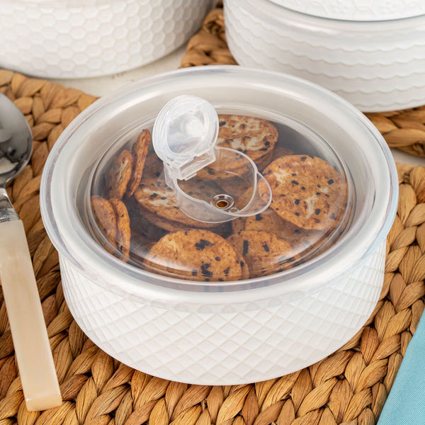 Signature Housewares Stoneware Bowls with Lids, 6 Pack in White