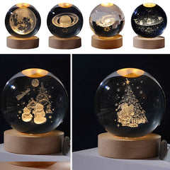 3D Galaxy Crystal Ball Night Light Warm White LED Light Base Living Room Bedroom Home Decoration Lamp Halloween Christmas Lights