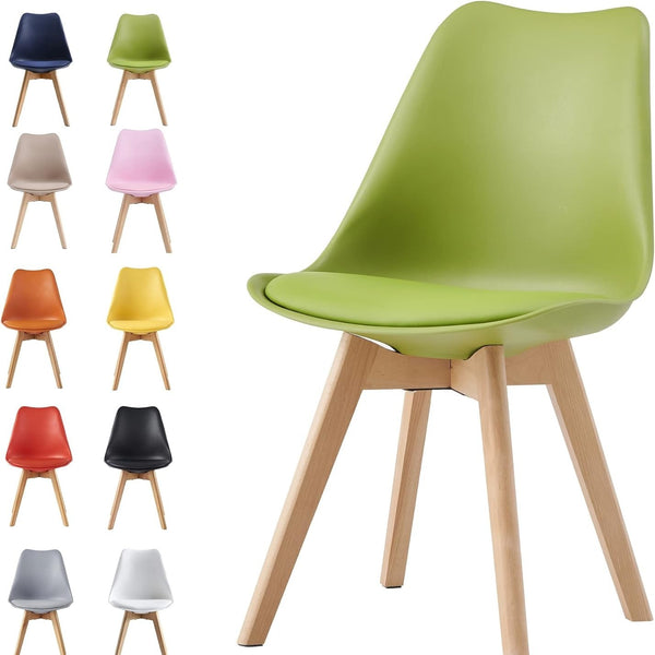 mcc direct 1Pcs Dining Chair Wooden Legs Soft Cushion Pad Stylish DELUXE Retro Lounge Dining Office EVA