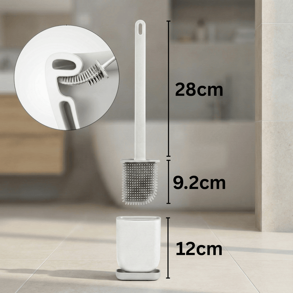 Silicone Toilet Brush with Holder – Soft Bristles, Anti-Drip Base & Wall Mount Silicone Bristles & Non-Slip Long Handle