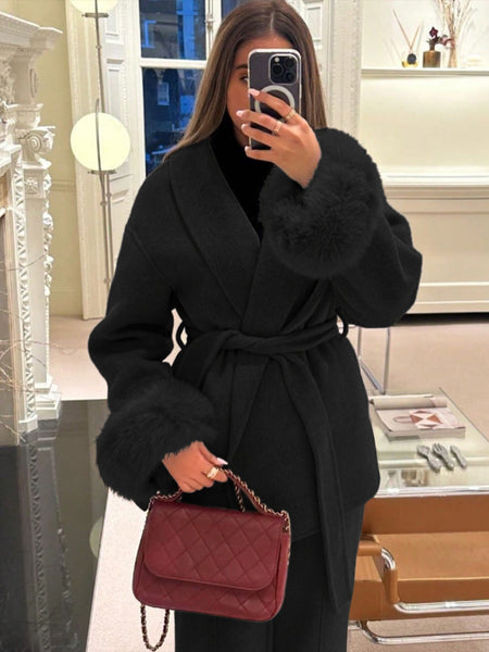 New Autumn/Winter Sophisticated Style Tie-Strap Coat for Women, Elegant and High-End, Overcoat