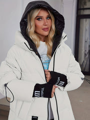 Women's Winter Casual Warm Padded Coat with Fashionable Double Hood and Windproof Cuffs