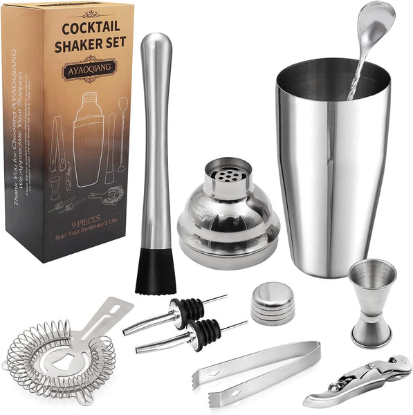 Cocktail Shakers Set,7 Pieces Cocktail Making Kit,Cocktail Shaker Set 750Ml Stainless Steel Bar Tool Set Bartender Kit with Double Jigger,Muddler,Strainer,Pourers,Mixing Spoon