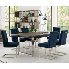 Tivoli Dark Oak Extending Dining Table + 6 Navy Cantilever Chairs, Seats 6-8