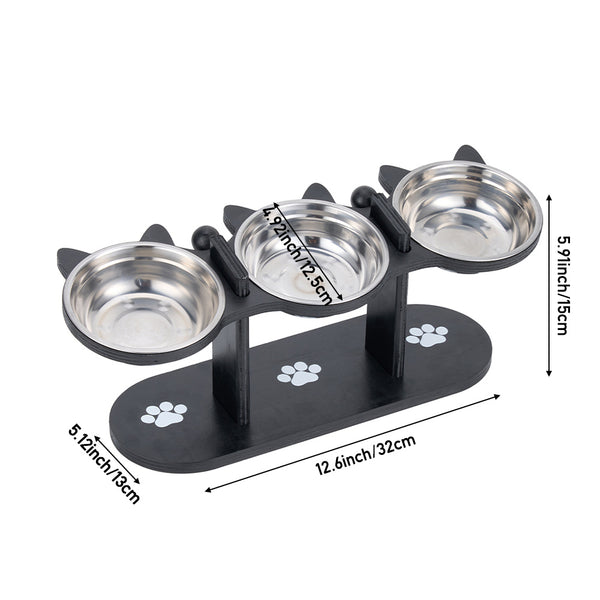 Indoor Raised Feeding Bowl Set for Cats and Dogs Pet Feeding Station with 3 Bowls and Tilted Design for Comfortable Eating Experience 32x13x15cm