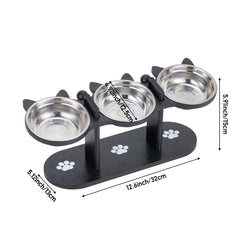 Indoor Raised Feeding Bowl Set for Cats and Dogs Pet Feeding Station with 3 Bowls and Tilted Design for Comfortable Eating Experience 32x13x15cm